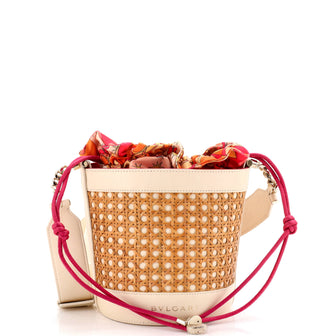 Bvlgari Forever Convertible Bucket Bag Raffia with Silk and Leather Medium