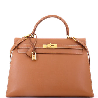 Hermes Kelly Handbag Brown Courchevel with Gold Hardware 35