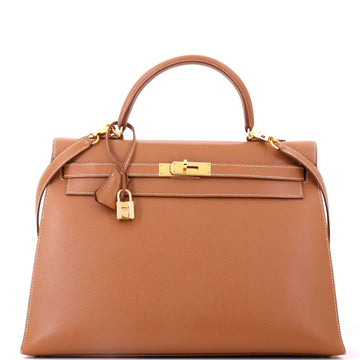 Hermes Kelly Handbag Brown Courchevel with Gold Hardware 35