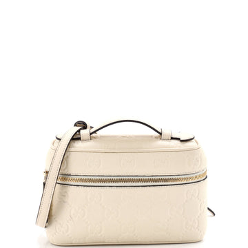Gucci Emblem Top Handle Vanity Bag GG Embossed Leather Small