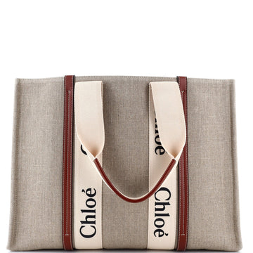Chloe Woody Tote Canvas with Leather Large
