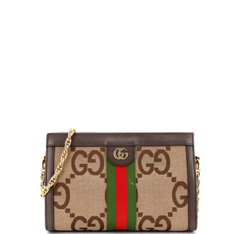 Gucci Ophidia Chain Shoulder Bag Jumbo GG Canvas with Leather Small