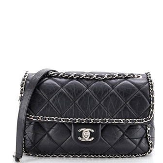 Chanel Running Chain Around Flap Bag Quilted Crumpled Calfskin Medium
