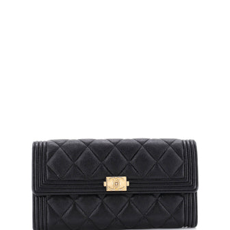 Chanel Boy Flap Wallet Quilted Caviar Long