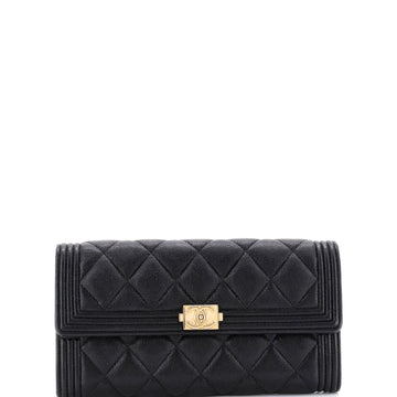 Chanel Boy Flap Wallet Quilted Caviar Long