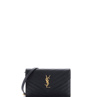 Saint Laurent Classic Monogram Wallet on Chain Matelasse Chevron Leather Small