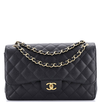 Chanel Vintage Classic Double Flap Bag Quilted Caviar Jumbo