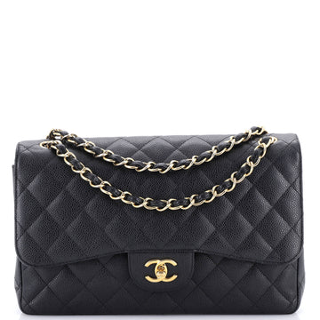 Chanel Vintage Classic Double Flap Bag Quilted Caviar Jumbo
