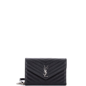 Saint Laurent Classic Monogram Wallet on Chain Matelasse Chevron Leather Small