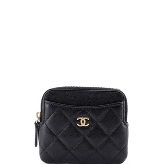 Chanel Square Zip Around Card Holder Wallet Quilted Caviar