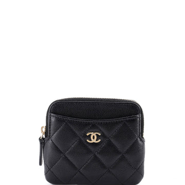 Chanel Square Zip Around Card Holder Wallet Quilted Caviar