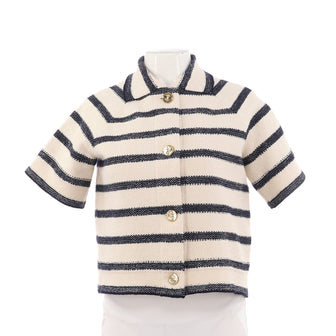 Christian Dior Women's Striped Short Sleeve Button Up Jacket Cotton Blend