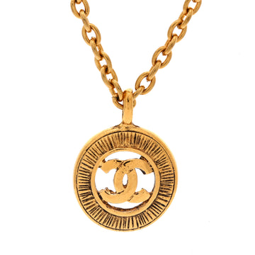 Chanel Vintage CC Round Pendant Long Necklace Metal