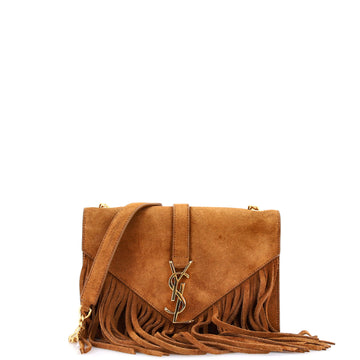 Saint Laurent Classic Monogram Fringe Crossbody Bag Suede Small