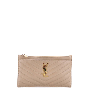 Saint Laurent Classic Monogram Wristlet Pouch Matelasse Chevron Leather Small