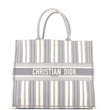 Christian Dior Book Tote Bayadere Stripe Embroidered Canvas Large