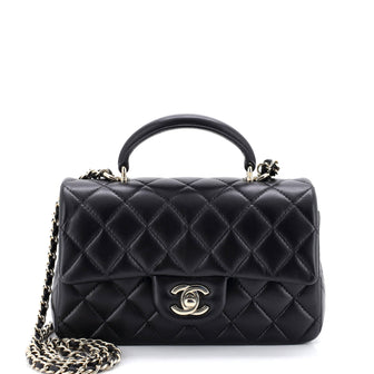 Chanel Classic Single Flap Top Handle Bag Quilted Lambskin Mini