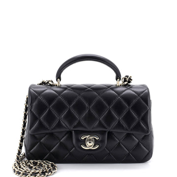 Chanel Classic Single Flap Top Handle Bag Quilted Lambskin Mini