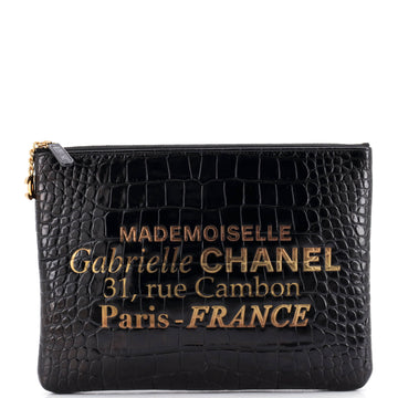 Chanel Signature O Case Pouch Printed Crocodile Embossed Calfskin Medium
