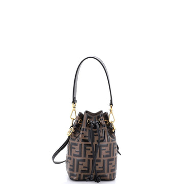 Fendi Mon Tresor Bucket Bag Zucca Embossed Leather Mini