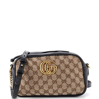 Gucci GG Marmont Shoulder Bag Diagonal Quilted GG Canvas with Leather Small