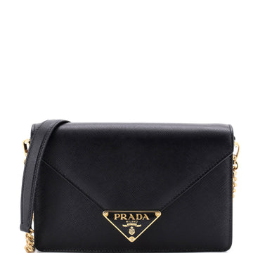 Prada Triangle Logo Plaque Envelope Chain Shoulder Bag Saffiano Leather
