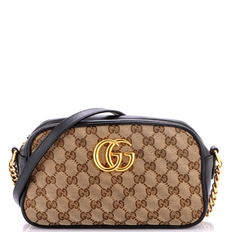 Gucci GG Marmont Shoulder Bag Diagonal Quilted GG Canvas with Leather Small