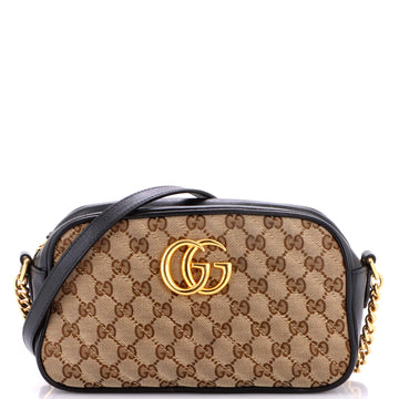 Gucci GG Marmont Shoulder Bag Diagonal Quilted GG Canvas with Leather Small
