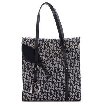 Christian Dior Vintage Saddle Flap Tote Diorissimo Canvas Large