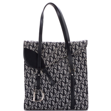Christian Dior Vintage Saddle Flap Tote Diorissimo Canvas Large
