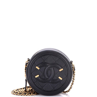 Chanel Filigree Round Clutch with Chain Quilted Caviar Mini