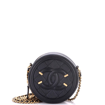Chanel Filigree Round Clutch with Chain Quilted Caviar Mini