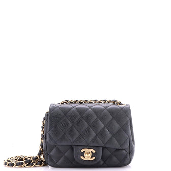 Chanel Square Classic Single Flap Bag Quilted Caviar Mini