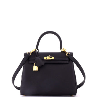 Hermes Kelly Handbag Black Togo with Gold Hardware 25