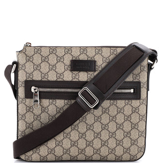 Gucci Web Strap Front Zip Messenger Bag GG Coated Canvas Medium