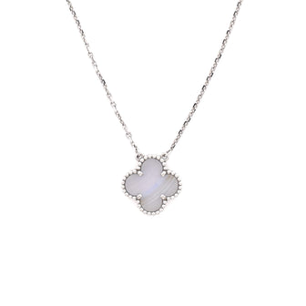 Van Cleef & Arpels Vintage Alhambra Pendant Necklace 18K White Gold and Chalcedony
