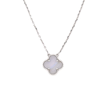 Van Cleef & Arpels Vintage Alhambra Pendant Necklace 18K White Gold and Chalcedony