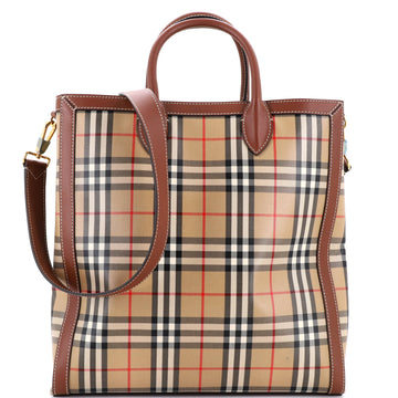 Burberry Convertible Tote Vintage Check Coated Canvas Medium