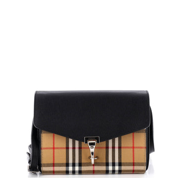 Burberry Macken Crossbody Bag Leather and Vintage Check Canvas Small