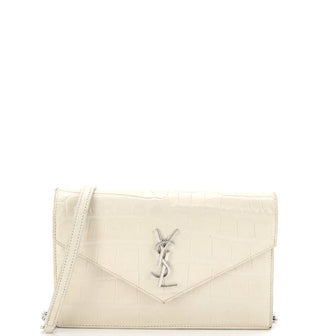 Saint Laurent Uptown Chain Wallet Crocodile Embossed Leather