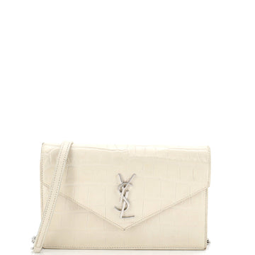 Saint Laurent Uptown Chain Wallet Crocodile Embossed Leather