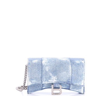 Balenciaga Hourglass Chain Wallet Denim Printed Leather