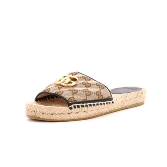 Gucci Women's GG Marmont Espadrilles Slide Sandals Diagonal Quilted GG Canvas