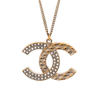 Chanel CC Half Quilted Pendant Necklace Metal with Crystals