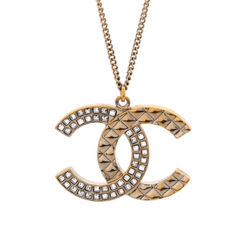 Chanel CC Half Quilted Pendant Necklace Metal with Crystals