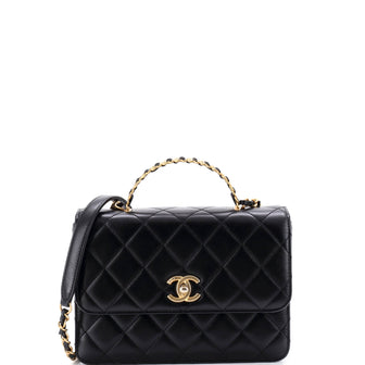 Chanel Logo Links Top Handle Flap Bag Quilted Calfskin Small