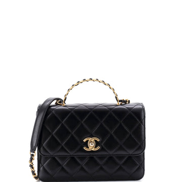 Chanel Logo Links Top Handle Flap Bag Quilted Calfskin Small