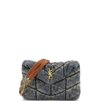 Saint Laurent Loulou Puffer Shoulder Bag Quilted Vintage Denim Mini