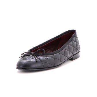 Chanel Women's CC Cap Toe Bow Ballerina Flats Quilted Leather