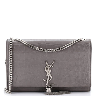 Saint Laurent Classic Monogram Tassel Crossbody Bag Crocodile Embossed Leather Medium